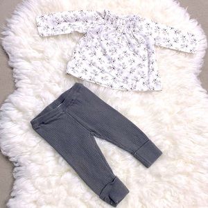 Carter's Baby Girl 100% Cotton Floral White Gray Top & Knit Gray Set Size 3M !!